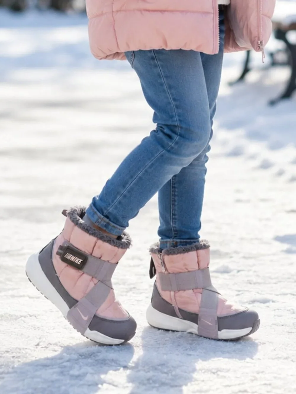 Nike Youth Girls' Pink Glaze Flex Advance Faux Fur Snow Winter Boots Size 2Y